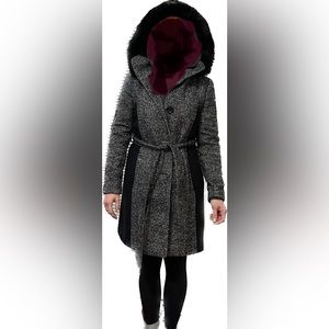 Ellen Tracy cozy Winter Trench coat with Tie Waist